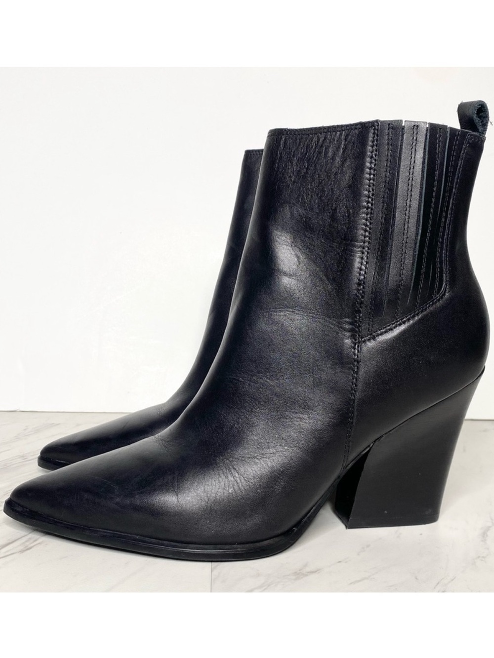 Marc Fisher Mariel Black Leather Heeled Bootie 9 1/2 M